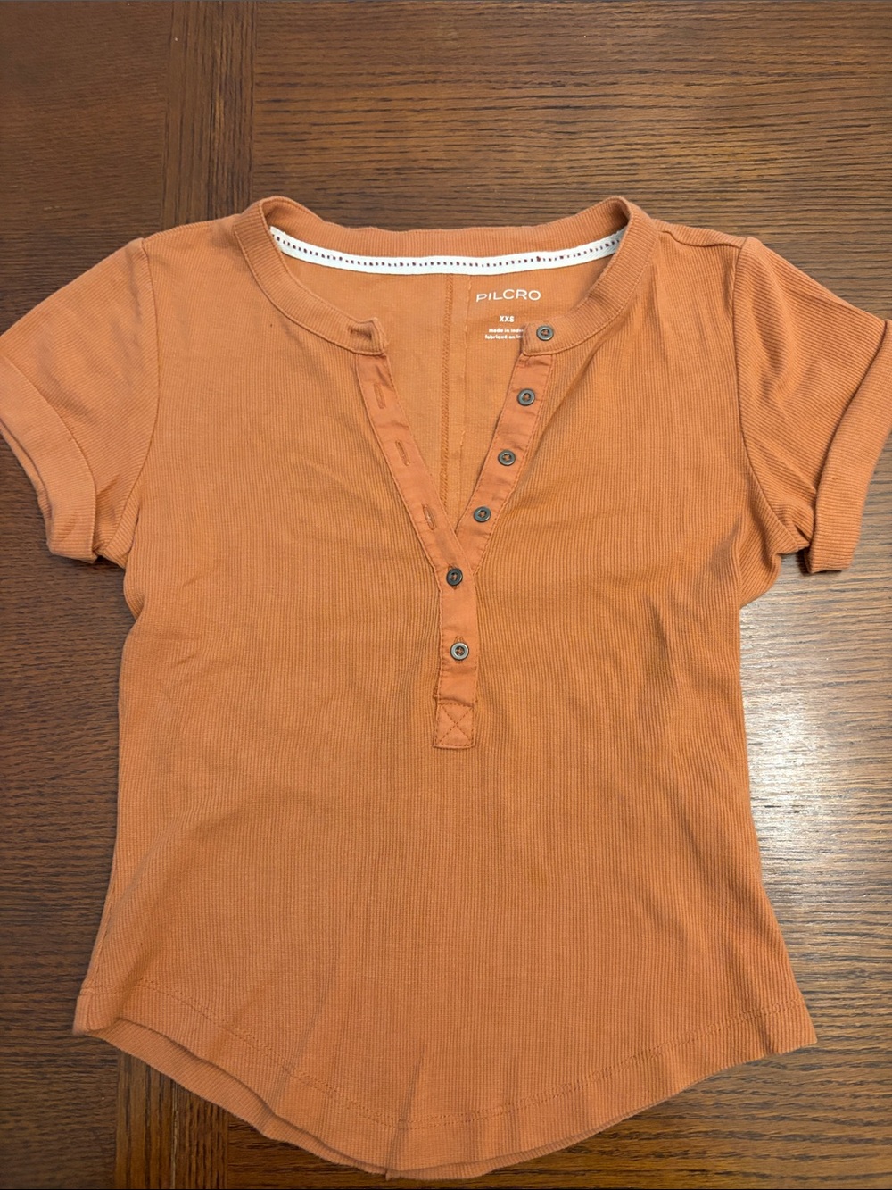 Pilcro Short Sleeve Henley Top - Burnt Orange
